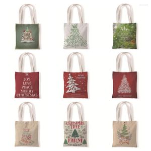 Depolama Çantaları Mutlu Noel Alışveriş Tote Ağaç Baskı Kadın Lady Moda Kumaş Çantaları Katlanır Yeniden Kullanılabilir Alışveriş