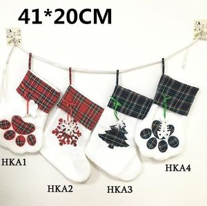 Cat Dog Paw Stocking Christmas Sock Decoration Snowflake Footprint Pattern Xmas Stockings Apple Candy Gift Bag for Kid Wholesale DD