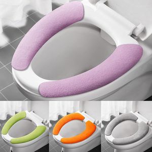Toilet Seat Covers Universal Cover Soft WC Paste Sticky Pad Washable Bathroom Warmer Lid Cushion Solid Color