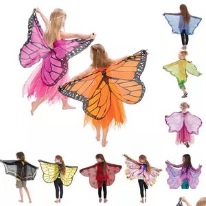 Temadräkt 17 Style Butterfly Cosplay Costumes Superhero Party Cape Chiffon Wings Mask pannband Elf Halloween julklappar för DHT7N