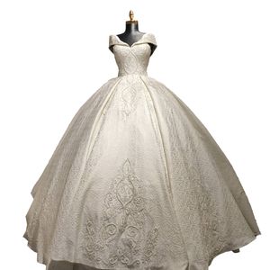 New Ball Gown Wedding Dresses Sexy Off-Shoulder Lace Appliques Beads Bridal Gowns Custom Made Sweep Train Vestidos De Novia