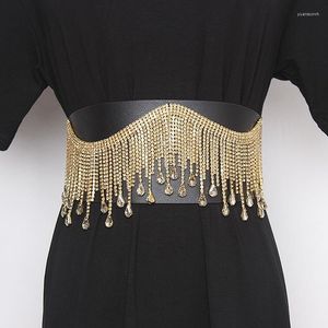 Cinture di lusso argento oro cristallo frangia nappa cintura in vita da donna ampia cintura in pelle PU donna corsetto elastico Strechy per il vestito