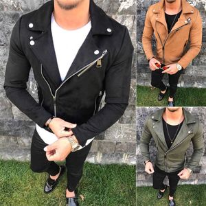 Erkek Ceket 2018 Sonbahar Şık Erkekler Pea Palto Sıcak Süet Deri Karışım Motorlu Biker Ceket Fermuar Dış Giyim Üstleri Artı Boyut M-2XL