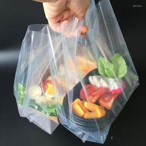 Presentförpackning 50 st/pack förtjockad transparent plastpåse flexibel stark bento matförpackning shopping väskor med handtag