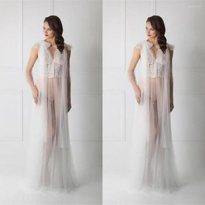 Wraps Women's Sexy Lady Sleepwear Custom Made Lace Appliques Women Bathrobe Sheer Nightgown Robe Prom Bridesmaid Shawel