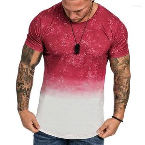 Camisetas masculinas para hombre gradiente de verano de manga corta tripulaci￳n fitness deportivas m￺sculos deportivos tops