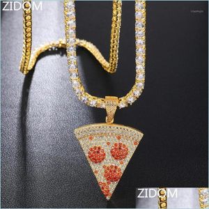 Kolye Kolyeler Kolye Kolye Erkekler/Kadın Hip Hop Pizza Yüksek Kaliteli Zirkon Tenis Zinciri Hiphop Buzlu Bling Kolye Moda Dhn2y