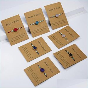 Charm Bracelets 14Pcs Make A Wish Colorf Woven Natural Stone Paper Card Bracelet For Woman Simple Fashion Jewelry Drop Delivery 2022 Dhmpj