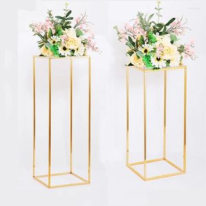Party Decoration Rectangular Bright Gold Wedding Flower Stand Geometric Centerpiece Vases Home