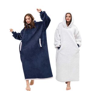 Altri abbigliamento 2022 Coperta con maniche Donna Felpa con cappuccio invernale oversize in pile Felpe con cappuccio calde Felpe TV Coperta Donna Felpa con cappuccio Robe Coppia Uomo T221018