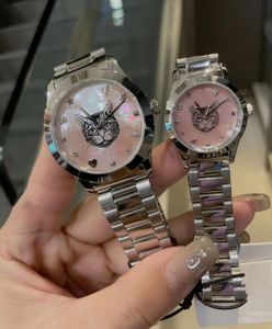 Famous brand women men couple quartz watch timeless interlocking G mother pearl shell dial pattern CAT Clock stainless steel star heart bee charms wristwatch