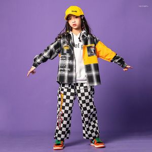 Bühnenkleidung Kinder Ballsaal Hip Hop Tanz Outfits Kariertes Hemd Cargohose Mädchen Jazz Dance Kostüm Rave Kleidung