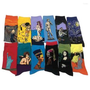 Men's Socks Autumn And Winter Men's Women's Cotton Color Fashion Frend Style Personalized Art Oil Painting Retro Middle Tube