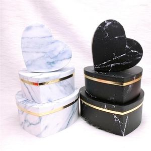 Gift Wrap Mix 3Pcs Heart Shaped Black White Marble Gifts Box Candy Packaging Valentines Day Wedding Decoration Jewelry Case