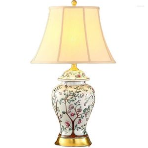 Zemin lambaları Avrupa bakır camlı seramik dimmer masa lambası oturma odası yatak klasik Çin porselen büyük masa ışığı H 67cm 1068