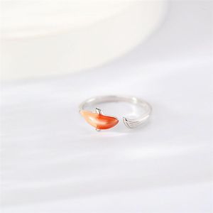 Cluster Rings Sole Memory Classical Literature Art Good Luck Carp Orange Drip Glaze Silver Color Female Resizable Opening SRI941