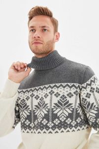 Herrtröjor Slim Fit Turtlene Jacquard Paneled Knitwear Sweater TMNAW22KZ0296 G221018