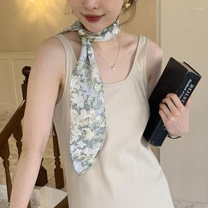 Scarves Korean Silk Women's Hair Bands French Literary Storm Point Floral Ribbon Scarf Multifunctional Decorate