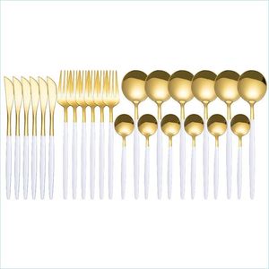 Cucchiai Spklifey Cucchiaio d'oro 24 pezzi Set di posate dorate Set di stoviglie in acciaio inossidabile Stoviglie Forchette Coltelli Cucchiai H Bbytwn 619 R2 D Dhcvx