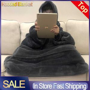 Others Apparel Blanket Thick Warm TV Hooded Sweater Blanket Unisex Winter with Sleeves Sweatshirt Blanket Pink Grey Red Flannel Hooded Blankets T221018