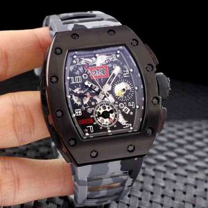 Luxury mens Mechanics Watch Automatic Mechanical Skeleton Full Black FLYBACK Camouflage Rubber Men Stainless Steel Sapphire