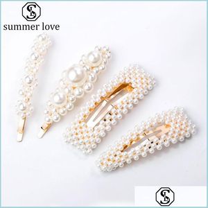 Klipsy do włosów Barrettes eleganckie perłowe piny włosy koreańskie klipsy geometryczne barrettes hairpins pałąki pałąk samice ozdoby akcesso dhfqa