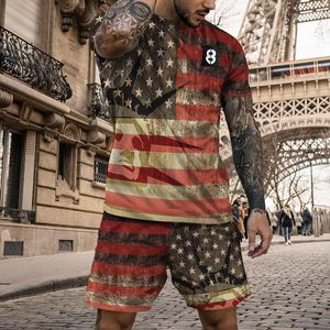 Herren-Trainingsanzüge, europäische Version der zweiteiligen 3D-bedruckten Streifen, Persönlichkeit, modisch, locker, Freizeit, Sport, T-Shirt, Strandhose