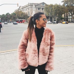 Damen Pelz 2022 Faux Frauen Jacke Winter Mode Hohe Qualität Verdickt Warme Einfarbig Kurze Elegante Leder Mantel V-ausschnitt Mantel