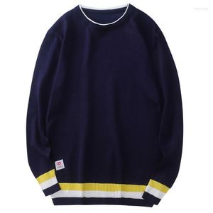 Herrtröjor randiga herrar spirng höst koreanska lösa tröjor långärmad o nackstickade män topp casual jumpers man plus size m-3xl