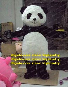 Long Fur Bearcat Ailuropus Panda Bear Mascot Costume Mascotte With Black Eyes Round Head Adult No.179 Free Ship