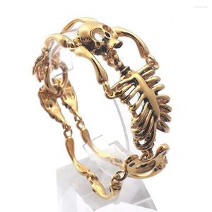 Länkarmband Ankomst Mens gotiska guldfärg Rostfritt stål skelett Skull Bangle Armband 8.26 