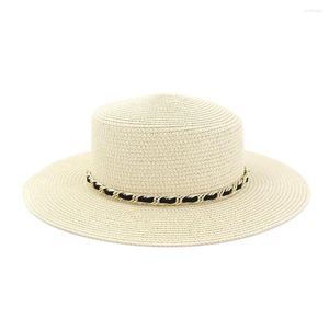 Wide Brim Hats 2022 Straw Unisex Sun Hat Summer Pork Pie Sunbonnet Lady Flat Boater Beach Panama