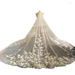 Bridal Veils TOPQUEEN V123 Floral Wedding Veil Bride Cathedral Droped Veu Long 5 Meters With 3d Flowers Mantilla