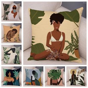 Poduszka miękka pluszowa czarna afryka dziewczyna wystrój kreskówek geometryczny Piękna okładka kobiet na sofę
