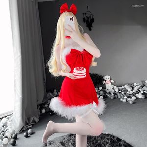 BRAS SETS Kadın Noel Lady Noel Baba Cosplay Kostüm Seksi Külot Çamaşırı Kış Kırmızı Elbise Hizmet Edin