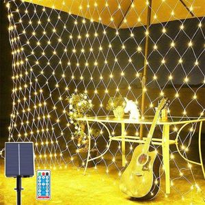 Strings 1.5x1.5m 3x2m 6x4m Solar Net Lights Outdoor Mesh With Remote Waterproof Christmas For Trees Bushes Decor