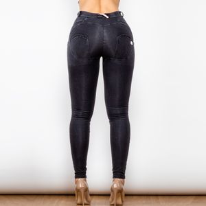 Shascullfites melodi svarta mager jeans för kvinnor denim smal passande stretch mager bum lyft jean full längd