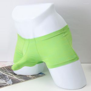 Underpants Sexy Men's Underwear Ice Silk Breathable U Convex Separation Boxer Shorts Quick Dry Stripe Soft Hip Lift Male Panties