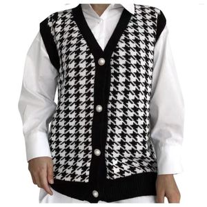 Maglioni da donna con scollo a V moda casual top gilet cardigan maglione senza maniche nero pullover lavorato a maglia