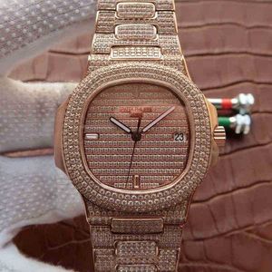 الساعات الزركون الكريستال الفاخرة للرجال Pate Philipp Watch Nautilus Sky Star Luxury Rose Gold Mechanical