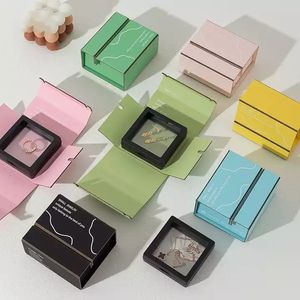 ジュエリーパッケージボックスケース8x9x4.5cm緑色の黄色の長方形折りたたみ紙段ボール誕生日クリスマスギフトボックスストレージ