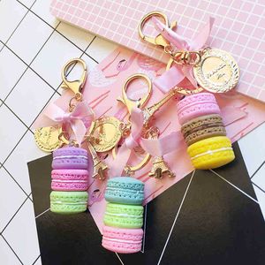 Keychains Korean macarone cake metal key chain women's fashion bag pendant exquisite car decoration student gift