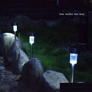 Tr￤dg￥rdsdekorationer Solbelysning Rostfritt st￥l Gardern Pathway Lawn Lamps Landscape Decoration LED VIT LIGHT POWER GRUND INSERT DHCF6