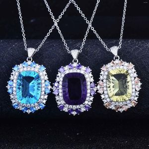 Anhänger Halsketten Foydjew Advanced Customized Jewelry Schneiden Zitronengelber Kristall Simulierte Amethyst Topas Stein Halskette