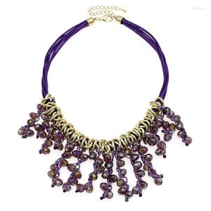 Naszyjniki wisiorek ręcznie wykonane kryształowy koralik naszyjnik damek moda moda złoty kolor łańcucha koraliki oświadczenie biżuteria ślubna