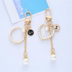 Keychains Lovely Peach Heart Pearl Keychain Charms Alloy Car Keyring Airpods Wireless Bluetooth Headset Accessories Women Bag Ornaments