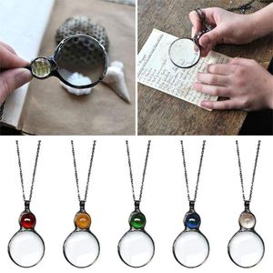 Pendant Necklaces Necklace Magnifier Decorative Monocle Magnifying Glass Crystal Lock Metal Chain For Women Jewelry Gift