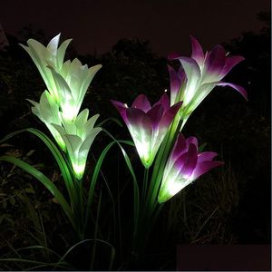 Decorazioni da giardino 2 pezzi Led Solar Lily Light Impermeabile Colorf Simation Flower Festive Prato Lampada Decorazione da giardino Lanterna 122 N2 D Dhsu2