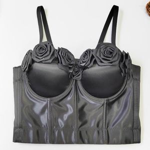 Damen-Tanks, französische Rosen, Satin, Coset-Oberteil, Brustpolsterung, gewickelte Weste, Hochzeit, Sommer, sexy Leibchen, Blumen, Club, Bustiers, Party, Ernte