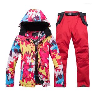 Kayak Takımları -30 Moda Kadın Kar Su Takımı Set Su Geçirmez Kış Kış Dış Hava Snowboard Giyim Kayak Ceketleri Kayış Pantolon Kadın Kostüm